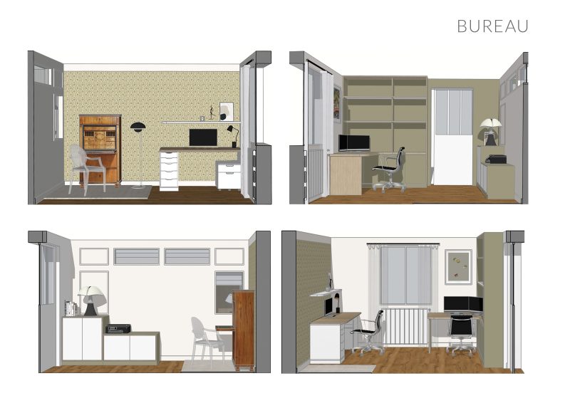 Projet Simone - Modélisation 3D d'un bureau sur-mesure et aménagé avec meuble toute hauteur